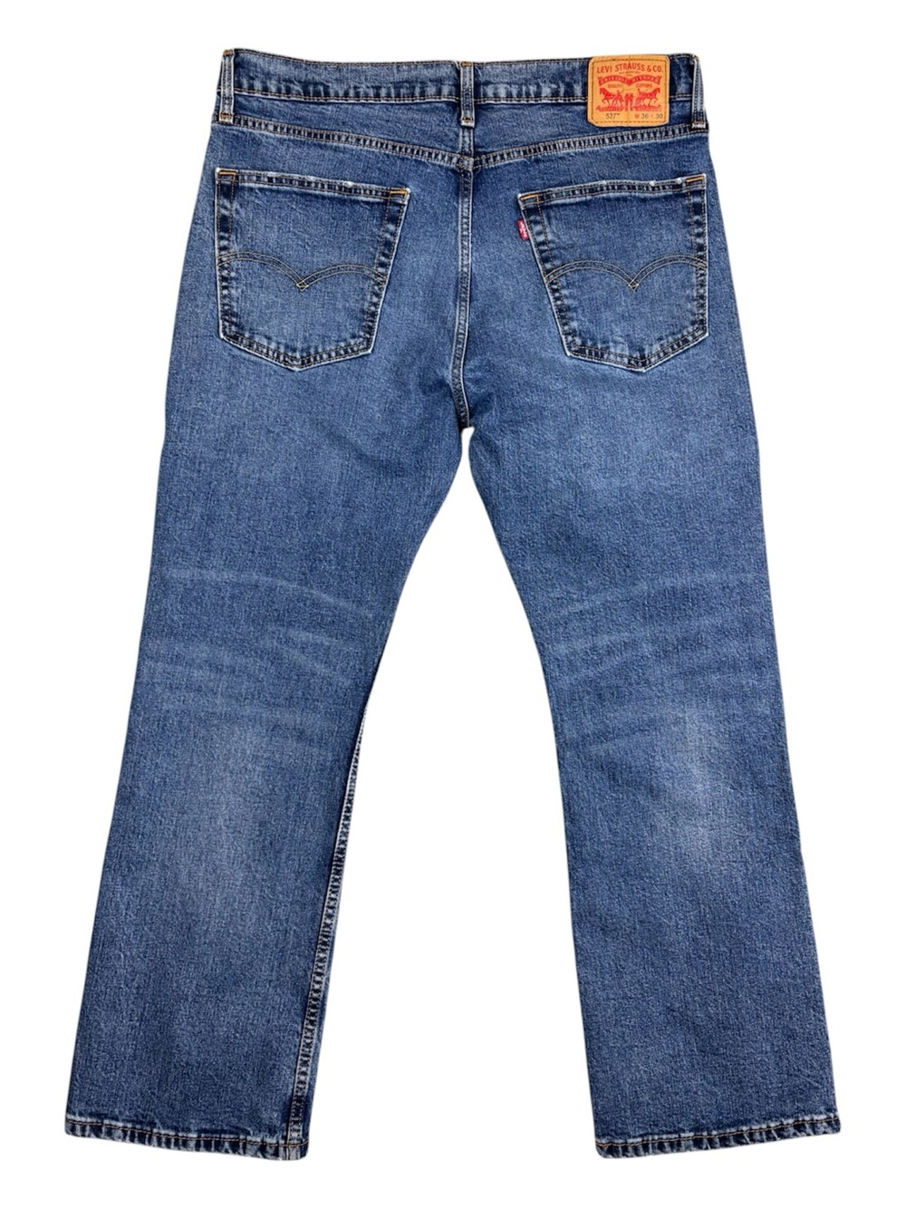 Levi’s 527 Jeans Mens 36X30 Blue Slim Boot Cut Medium Wash Whiskered Distressed